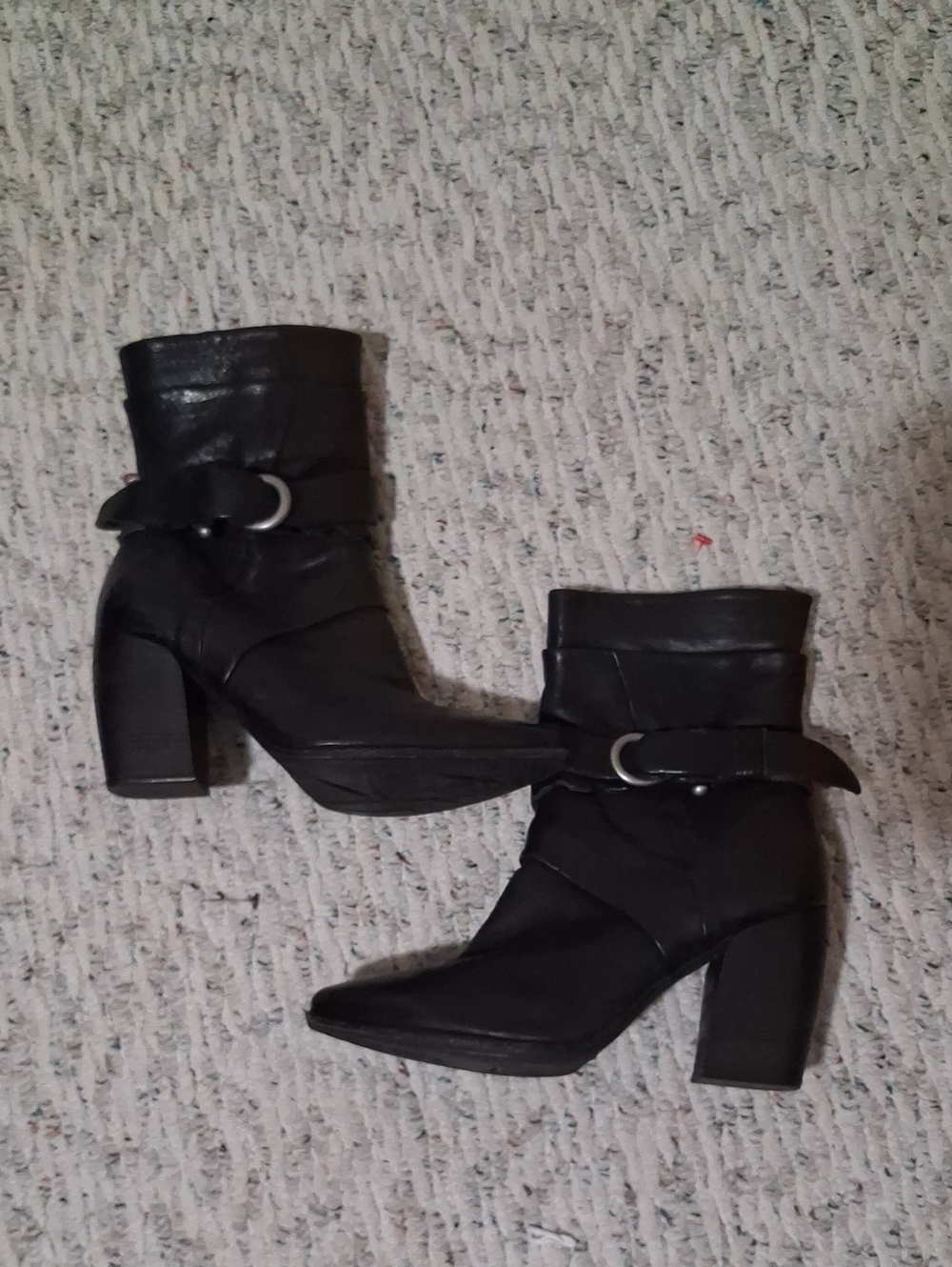 A.S.98 Black Leather Mid-Calf Block Heel Ankle Boots